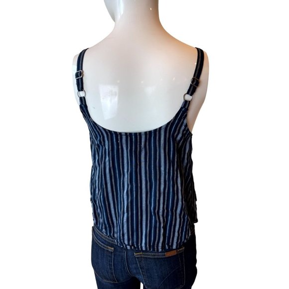Hollister Women Tank Blouse Striped Backless Front Button V Neck Blue White S - Picture 2 of 7